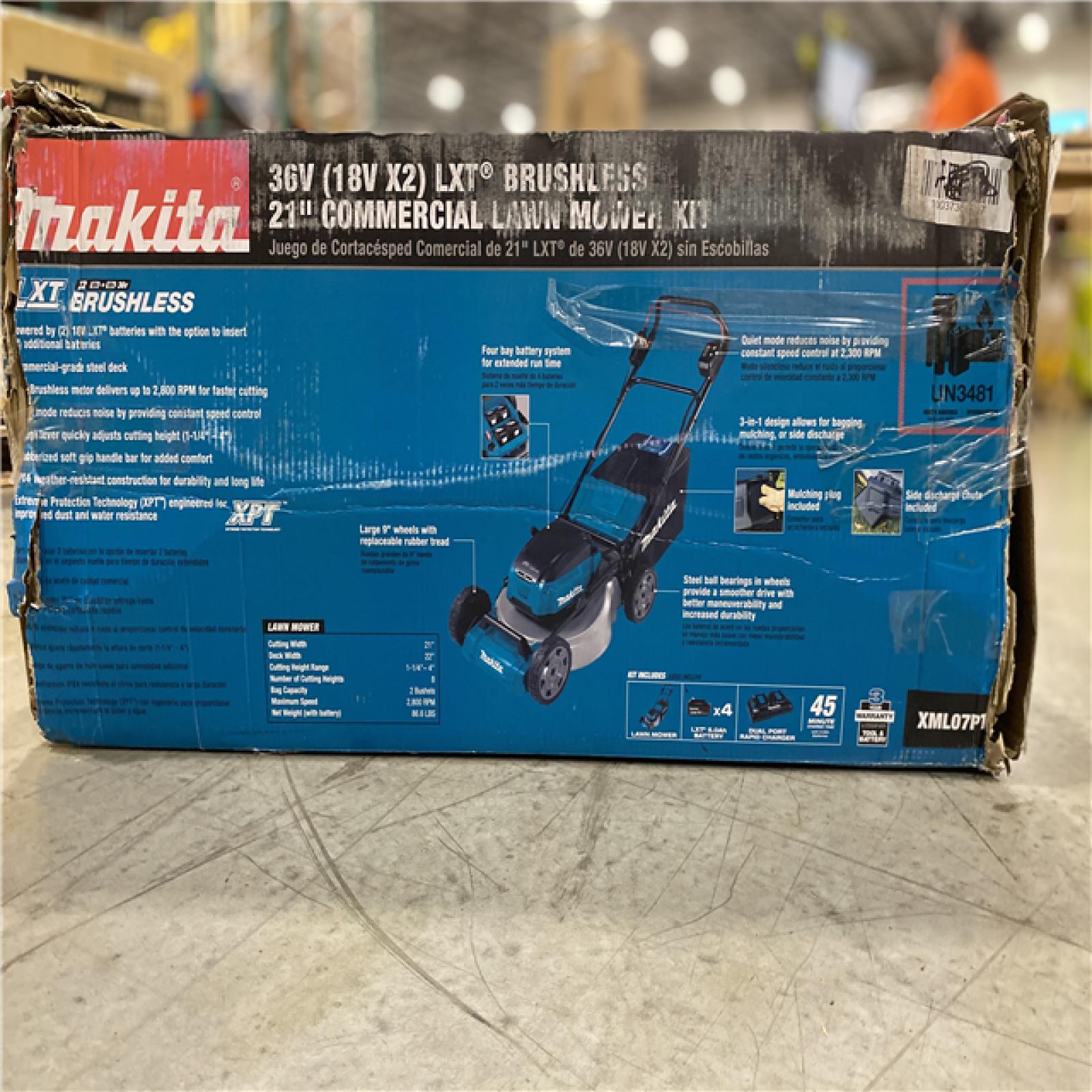 DALLAS LOCATION - Makita 21 in. 18V X2 (36V) LXT Lithium-Ion Cordless Walk Behind Push Lawn Mower Kit with 4 Batteries (5.0 Ah)