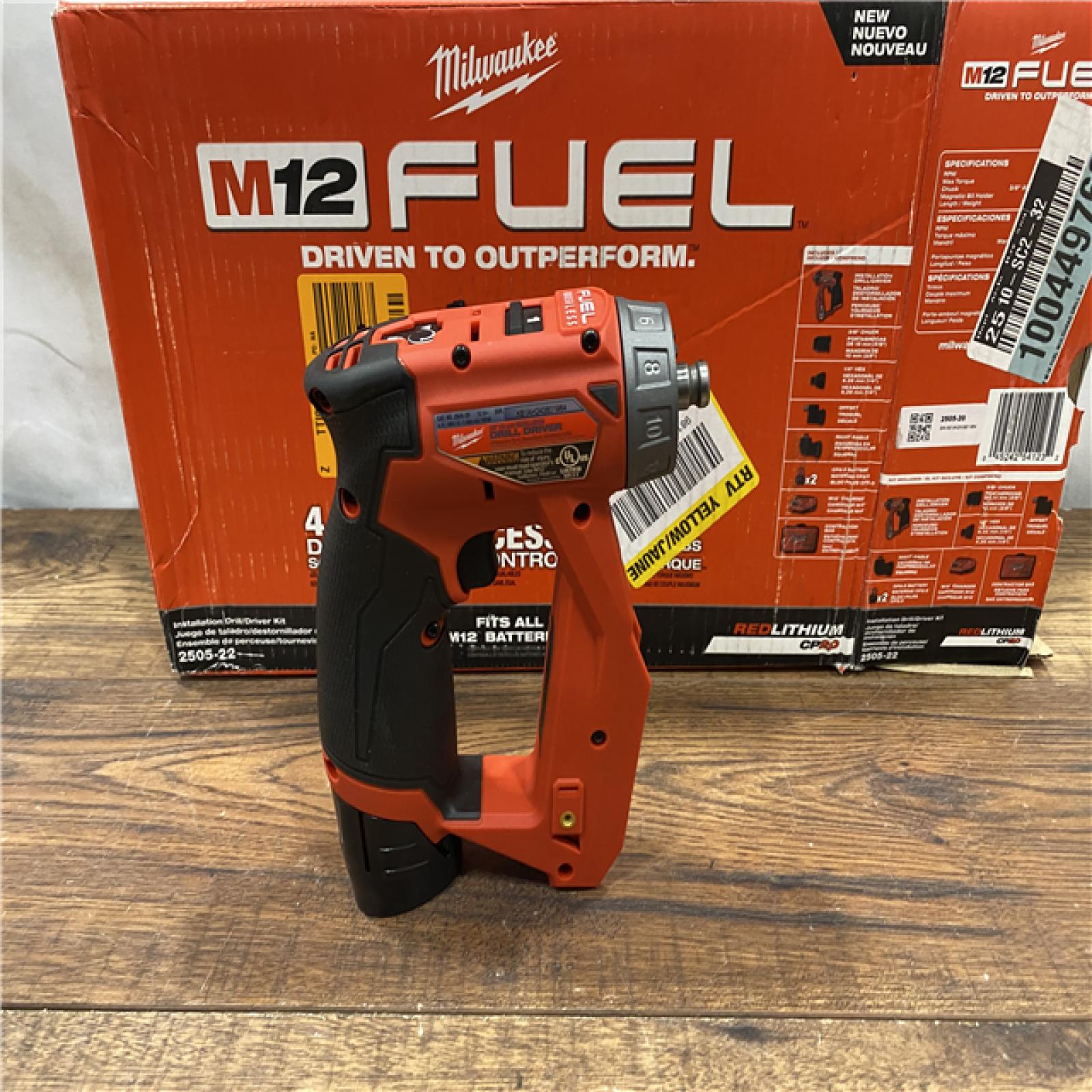 AS IS Milwaukee M12 FUEL 12V Lithium-Ion Brushless Cordless 4-in-1 Installation 3/8 in. Drill Driver Kit with 4-Tool Heads