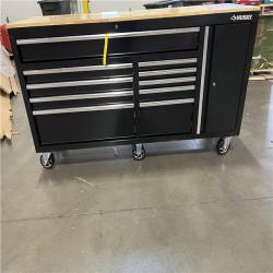 DALLAS LOCATION - Husky Standard Duty 72 in. W x 20 in. D 10-Drawer Black Mobile Workbench Cabinet with Solid Wood Top