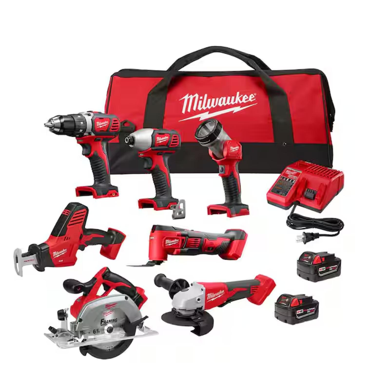 NEW! - Milwaukee M18 18-Volt Lithium-Ion Cordless Combo Kit 7-Tool with 2-Batteries, Charger and Tool Bag