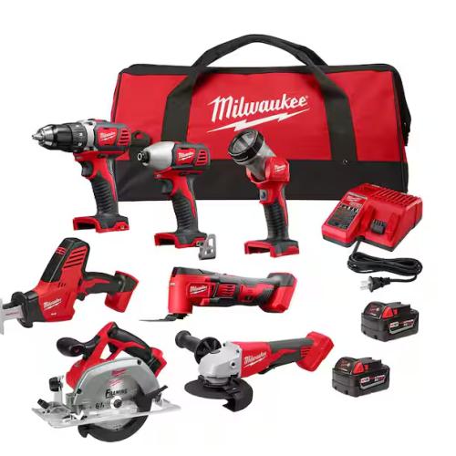 NEW! - Milwaukee M18 18-Volt Lithium-Ion Cordless Combo Kit 7-Tool with 2-Batteries, Charger and Tool Bag