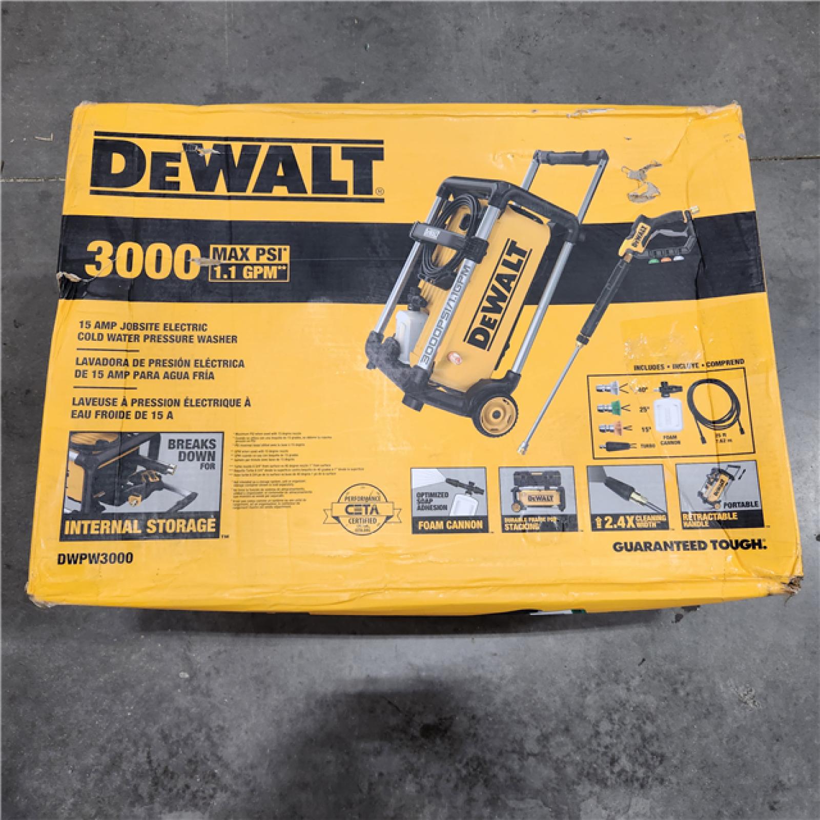 AS-IS DEWALT 3000 PSI 15 Amp Electric Pressure Washer with Internal Equipment Storage