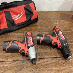 AS]-IS M12 12V Lithium-Ion Cordless Drill Driver/Impact Driver Combo Kit with Two 1.5Ah Batteries, Charger and Bag (2-Tool)