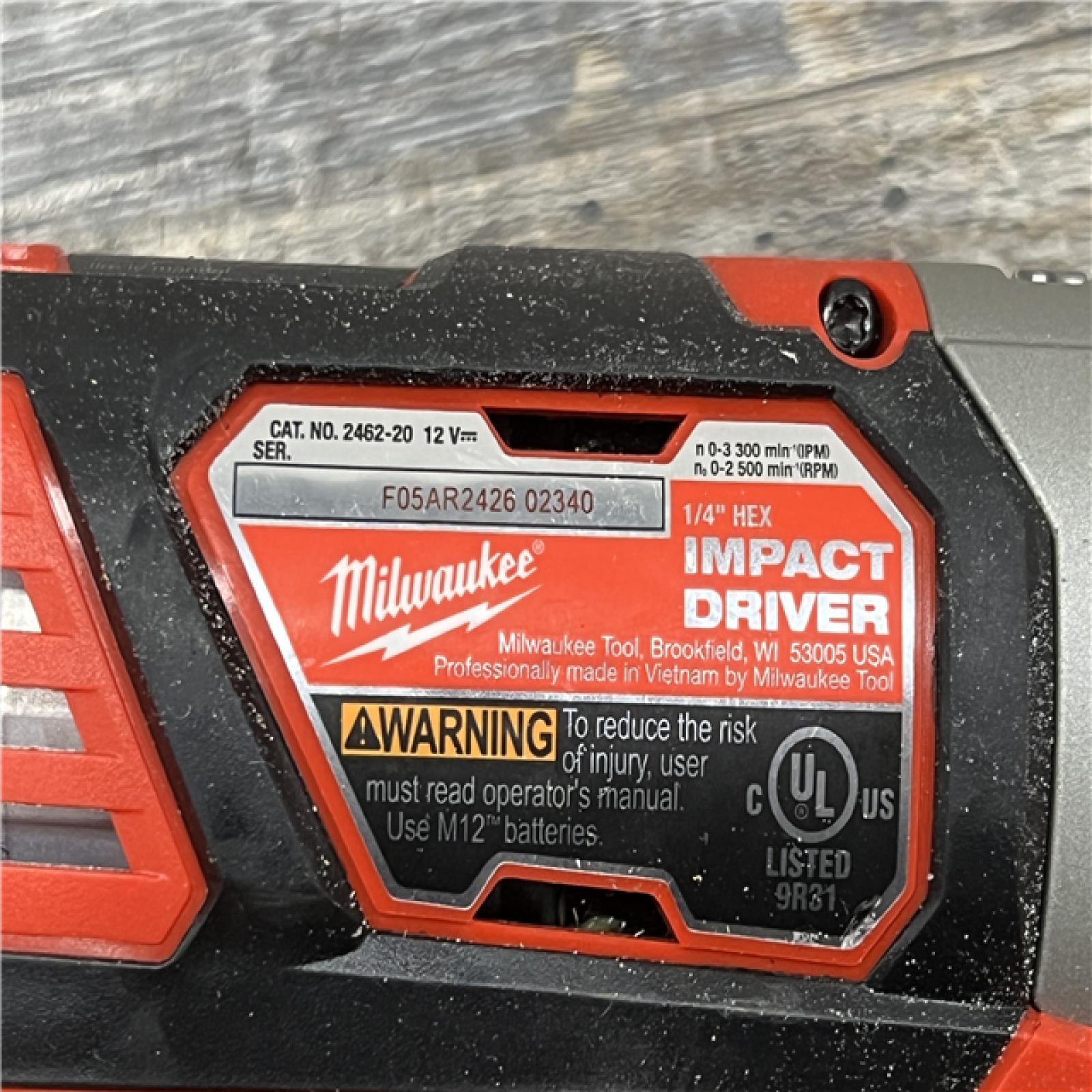 AS-IS Milwaukee 2494-22 M12 Cordless Combination 3/8  Drill / Driver and 1/4  Hex Impact Driver Dual Power Tool Kit (2 Lithium Ion Batteries  Charger  and B