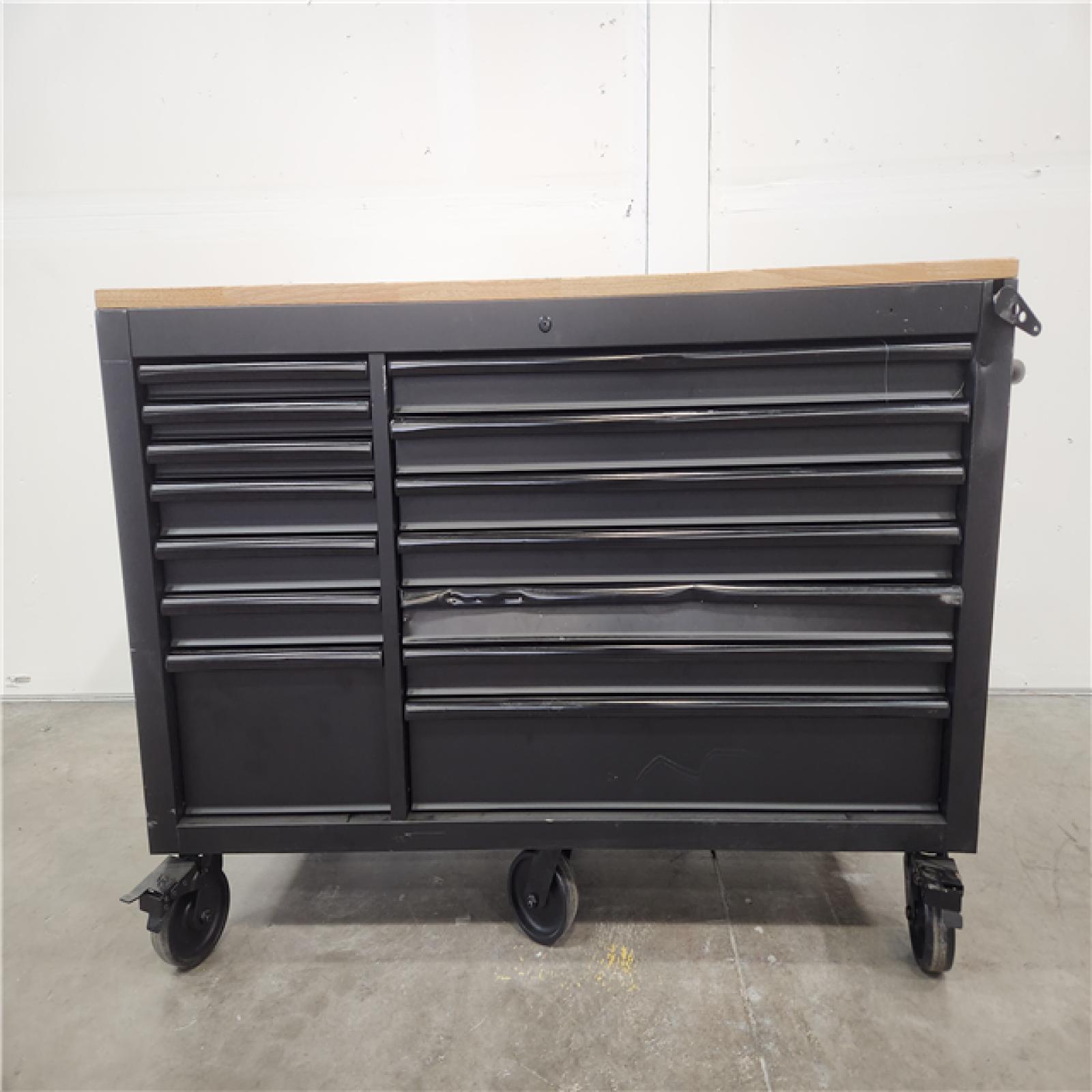 Phoenix Location Husky Tool Storage 62 in. W Heavy Duty Matte Black Mobile Workbench Cabinet with Adjustable Height Wood Top