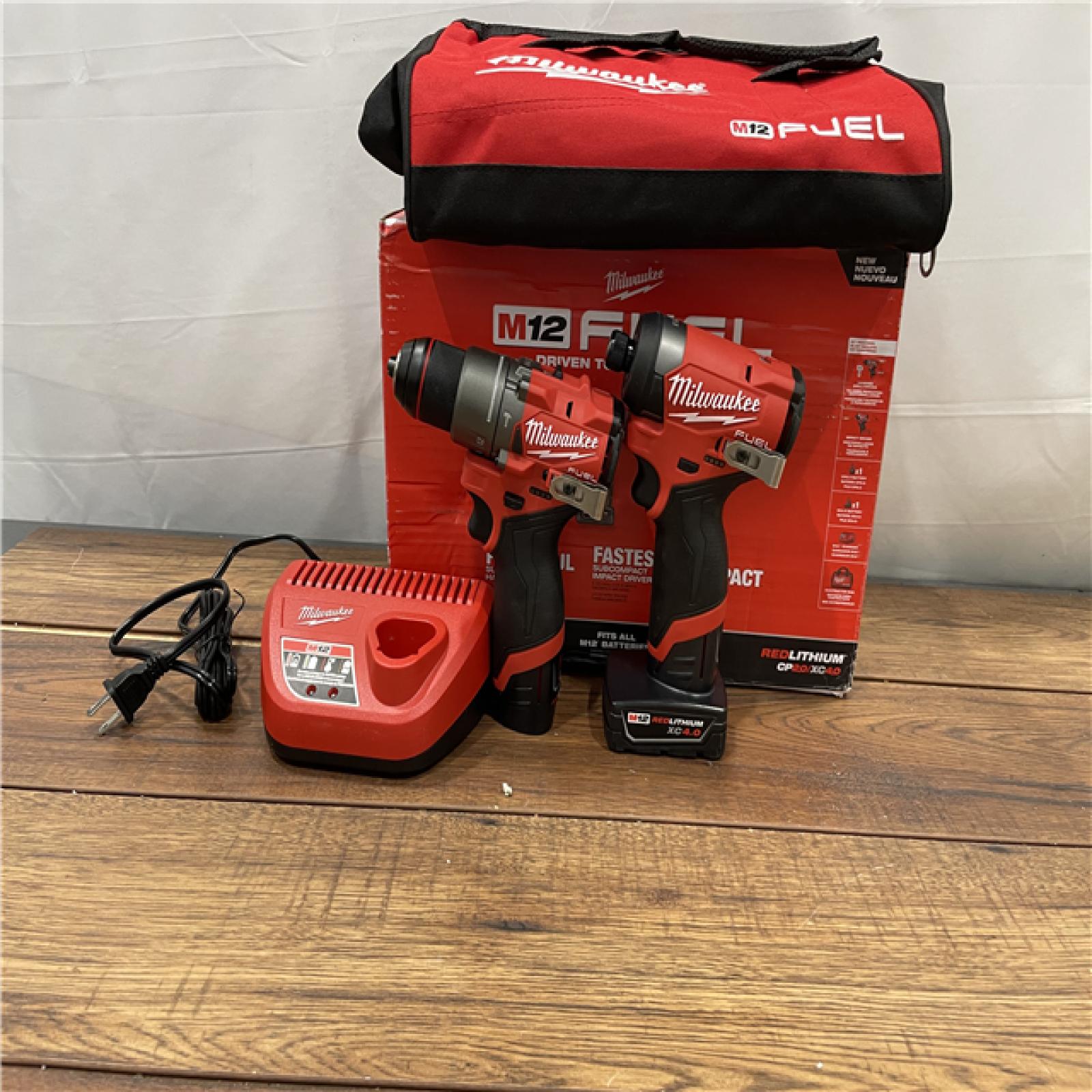 AS-IS Milwaukee M12 FUEL 12-Volt Lithium-Ion Brushless Cordless Hammer Drill and Impact Driver Combo Kit W/2 Batteries and Bag (2-Tool)