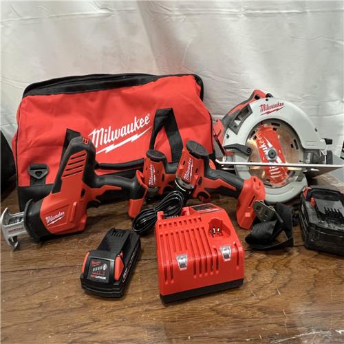 AS-ISMilwaukee M18 18-Volt Lithium-Ion Brushless Cordless Combo Kit (4-Tool) with 2-Batteries, 1-Charger and Tool Bag