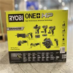 NEW! - RYOBI ONE+ HP 18V Brushless Cordless 8-Tool Combo Kit with 4.0 Ah and 2.0 Ah HIGH PERFORMANCE Batteries, Charger, and Bag