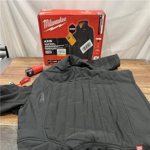 AS - IS Millwaukee - Men's Small M12 12V Lithium-Ion Cordless AXIS Black Heated Jacket Kit with (1) 3.0 Ah Battery and Charger