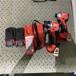 Houston location AS-IS MILWUAKEE M18 18V Lithium-Ion Brushless Cordless Compact Drill/Impact Combo Kit (2-Tool) W/(2) 2.0 Ah Batteries, Charger & Bag