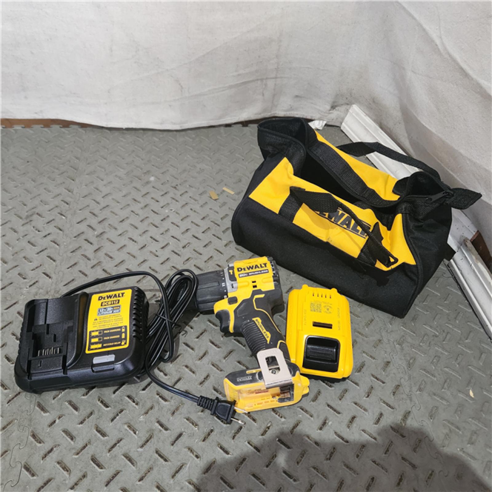 Houston location AS-IS  DEWALT ATOMIC 20-Volt Lithium-Ion Cordless 1/2 in. Compact Hammer Drill with 3.0Ah Battery, Charger and Bag