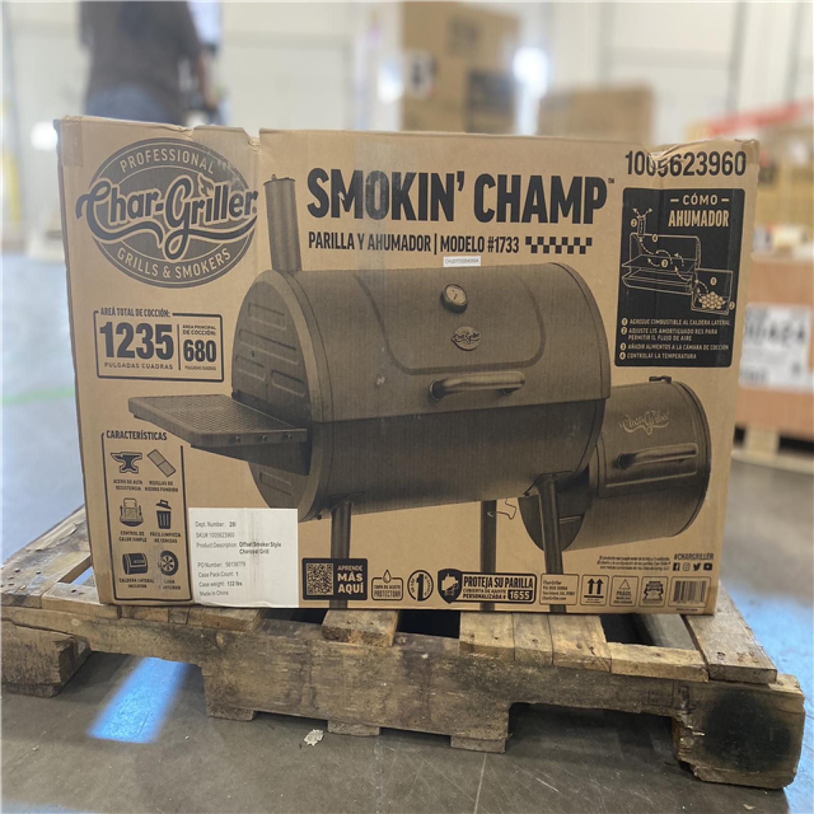 DALLAS LOCATION - Char-Griller Smokin' Champ Charcoal Grill Offset Smoker in Black