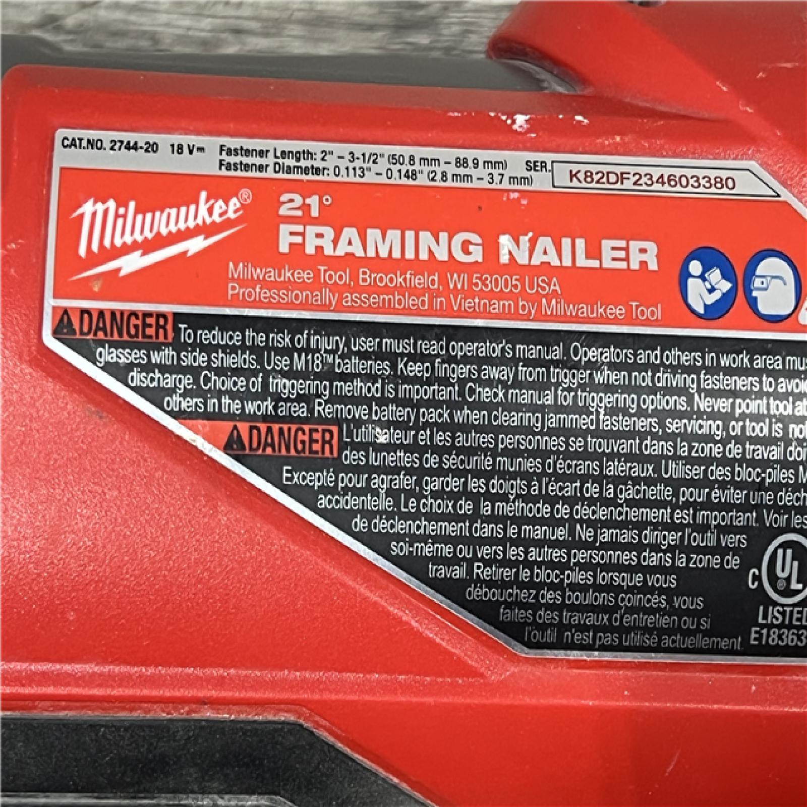 AS-IS Milwaukee 2744-20 M18 FUEL 21-Degree Cordless Framing Nailer (Tool Only)