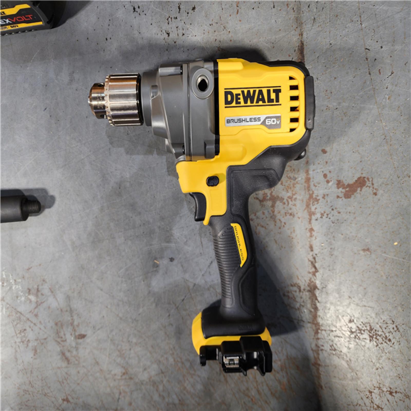 HOUSTON LOCATION - AS-IS DEWALT FLEXVOLT 60V MAX Cordless Brushless 1/2 in. Concrete Mud Mixer/Drill with E-Clutch and (1) FLEXVOLT 6.0Ah Battery