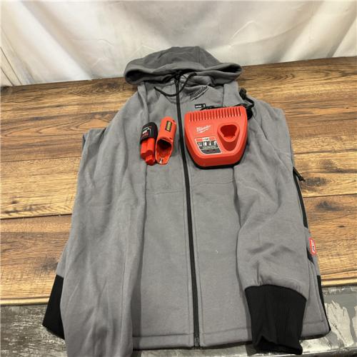 AS-IS Men's Large M12 12-Volt Lithium-Ion Cordless Gray Heated Jacket Hoodie Kit with (1) 2.0 Ah Battery and Charger