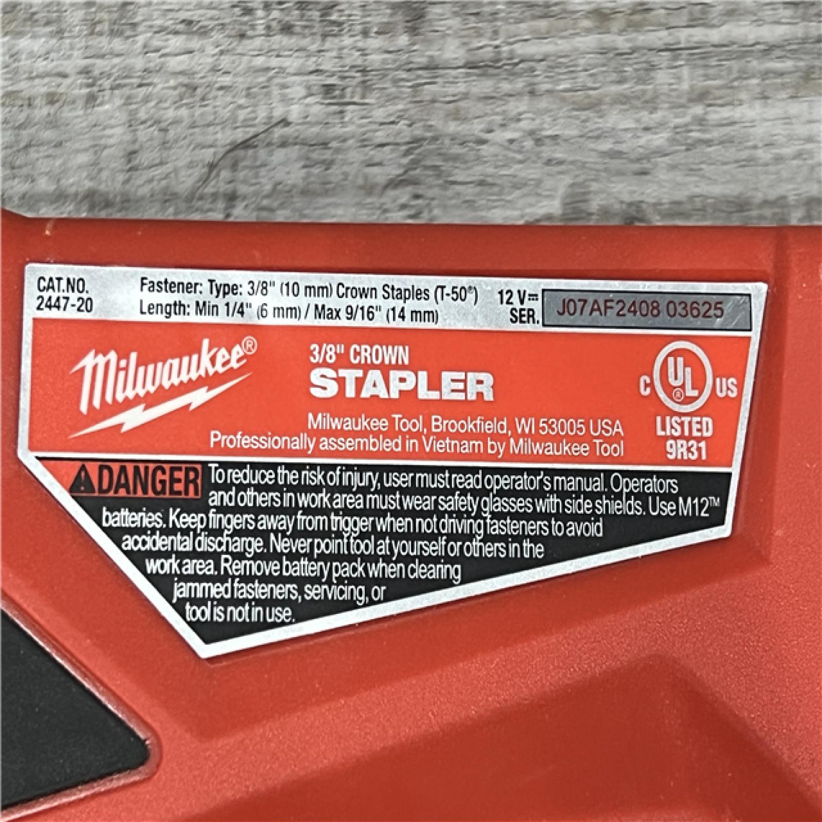 AS-IS Milwaukee Tool M12 3/8  Crown Stapler (Tool Only)