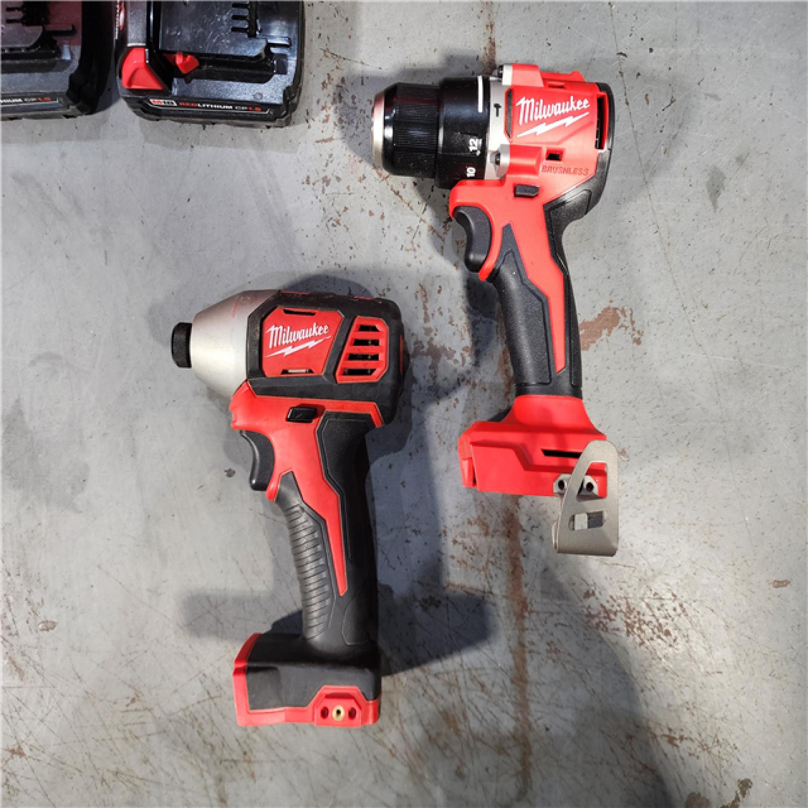 HOUSTON LOCATION - AS-IS M18 18-Volt Lithium-Ion Brushless Cordless Compact Hammer Drill/Impact Combo Kit (2-Tool) with (2) Batteries, Bag