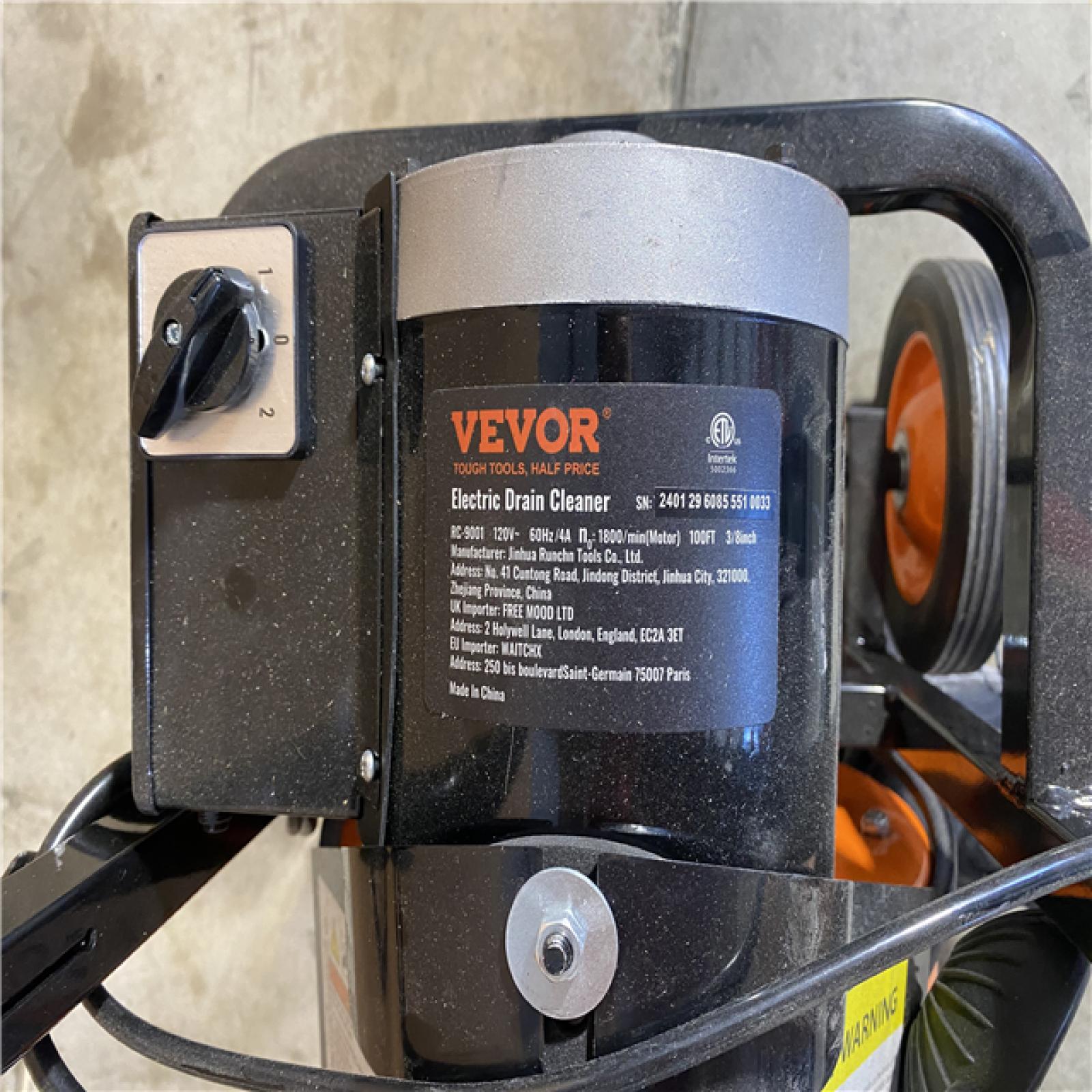 HOUSTON LOCATION - AS-IS Vevor Electric Drain Cleaner 100FT x 3/8inch