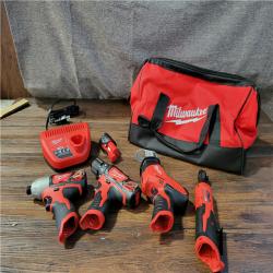 CALIFORNIA AS-IS MILWAUKEE M12 5-TOOL COMBO KIT (1 BATTERY,CHARGER,AND BAG INCLUDED)