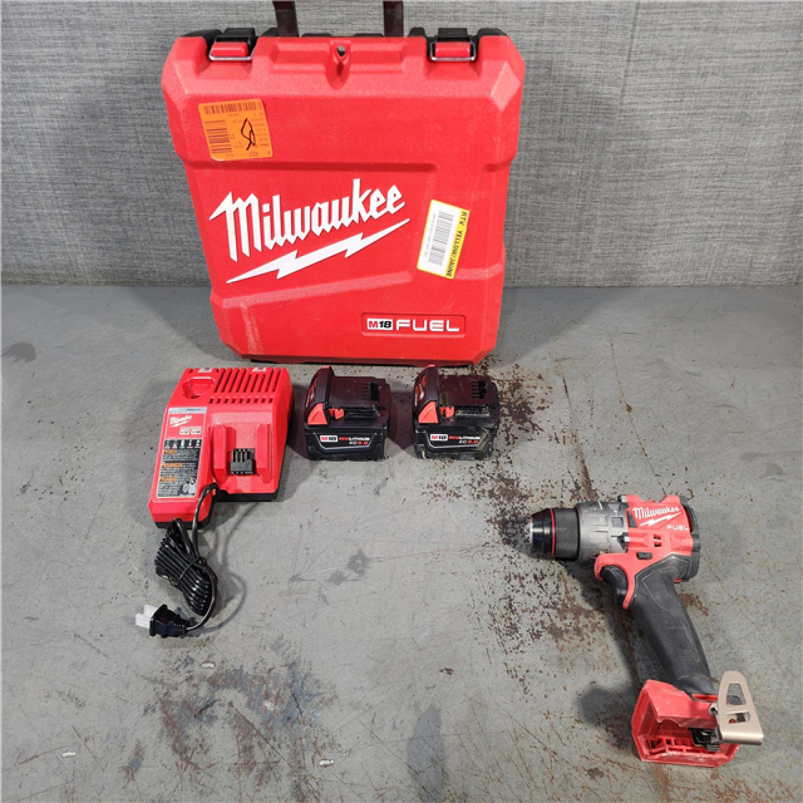 HOUSTON LOCATION - AS-IS Milwaukee 2904-22 Hammer Drill Driver Kit with Batteries  Charger & Tool Case  Red