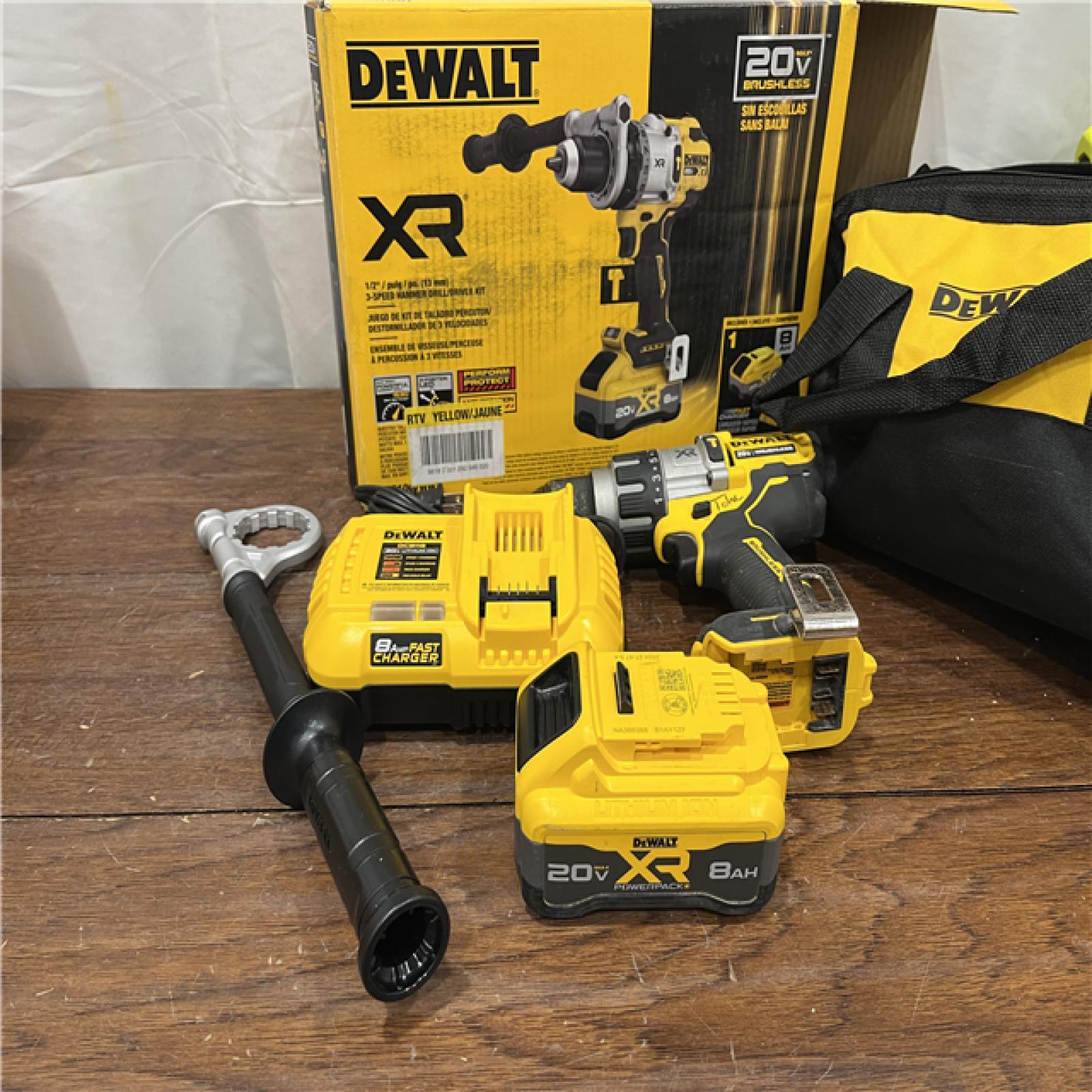 AS-ISDEWALT 20V XR Lithium-Ion Cordless Hammer Drill Kit with 8.0 Ah Battery, Charger and Kit Bag