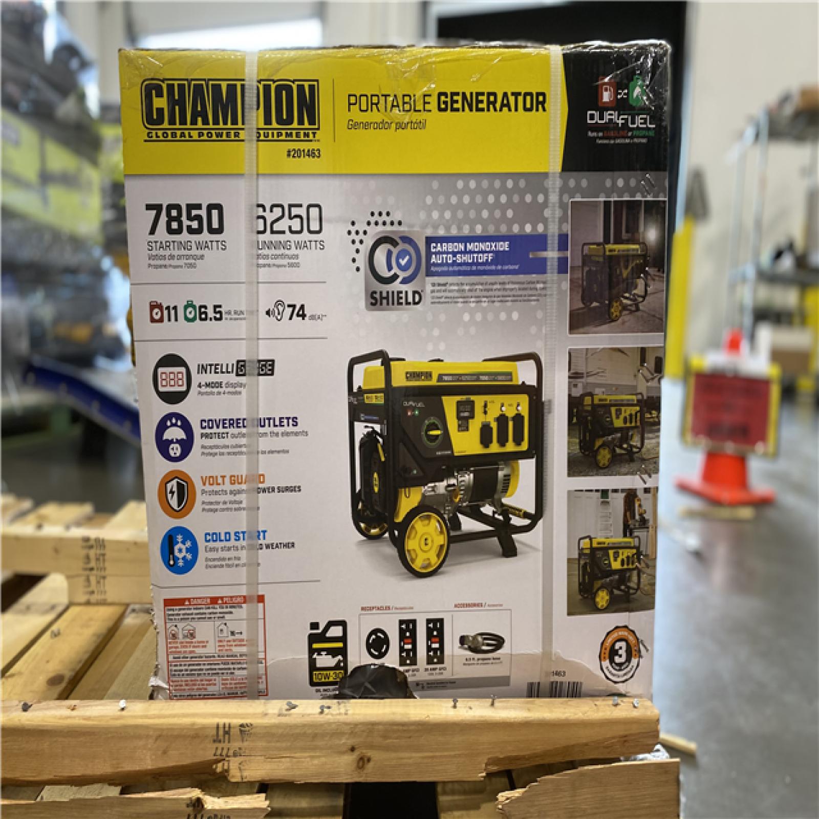 DALLAS LOCATION - Champion Power Equipment 7850/6250-Watt Recoil Start Gasoline and Propane Powered Dual Fuel Portable Generator with CO Shield