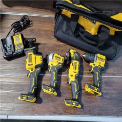 California As-Is Dewalt Brushless 4-Tool Combo Kit (Charger and Tool Bag Included)(MISSING BATTERIES)