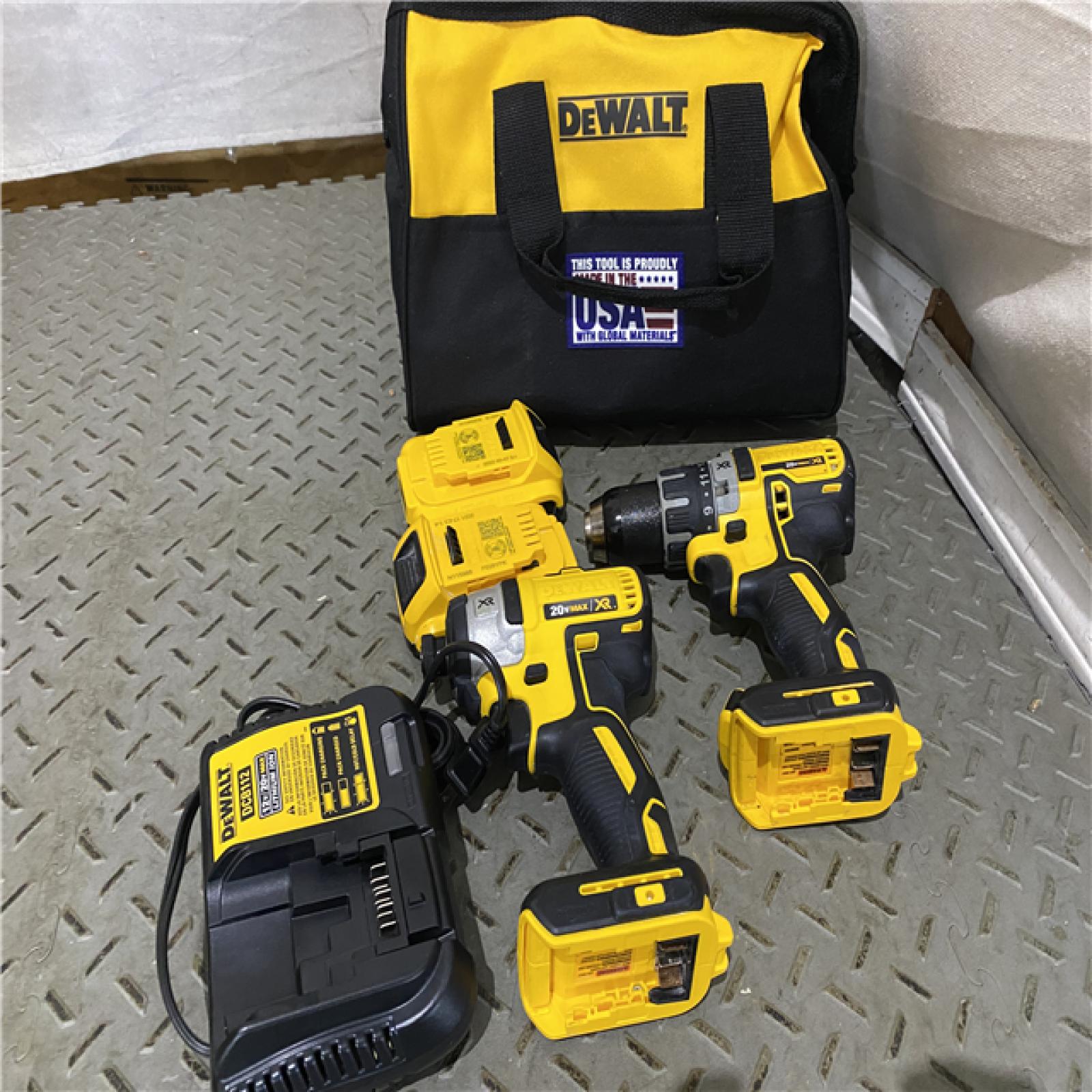 Houston location AS-IS DEWALT 20V MAX XR Cordless Brushless Drill/Impact 2 Tool Combo Kit with (2) 20V 2.0Ah Batteries and Charger