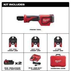 NEW! - Milwaukee M18 18V Lithium-Ion Cordless Short Throw Press Tool Kit with 3 PEX Crimp Jaws (2) 2.0 Ah Batteries and Charger