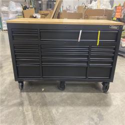 DALLAS LOCATION - Husky 72 in. W x 24 in. D Heavy Duty 18-Drawer Mobile Workbench Cabinet with Adjustable-Height Hardwood Top in Matte Black