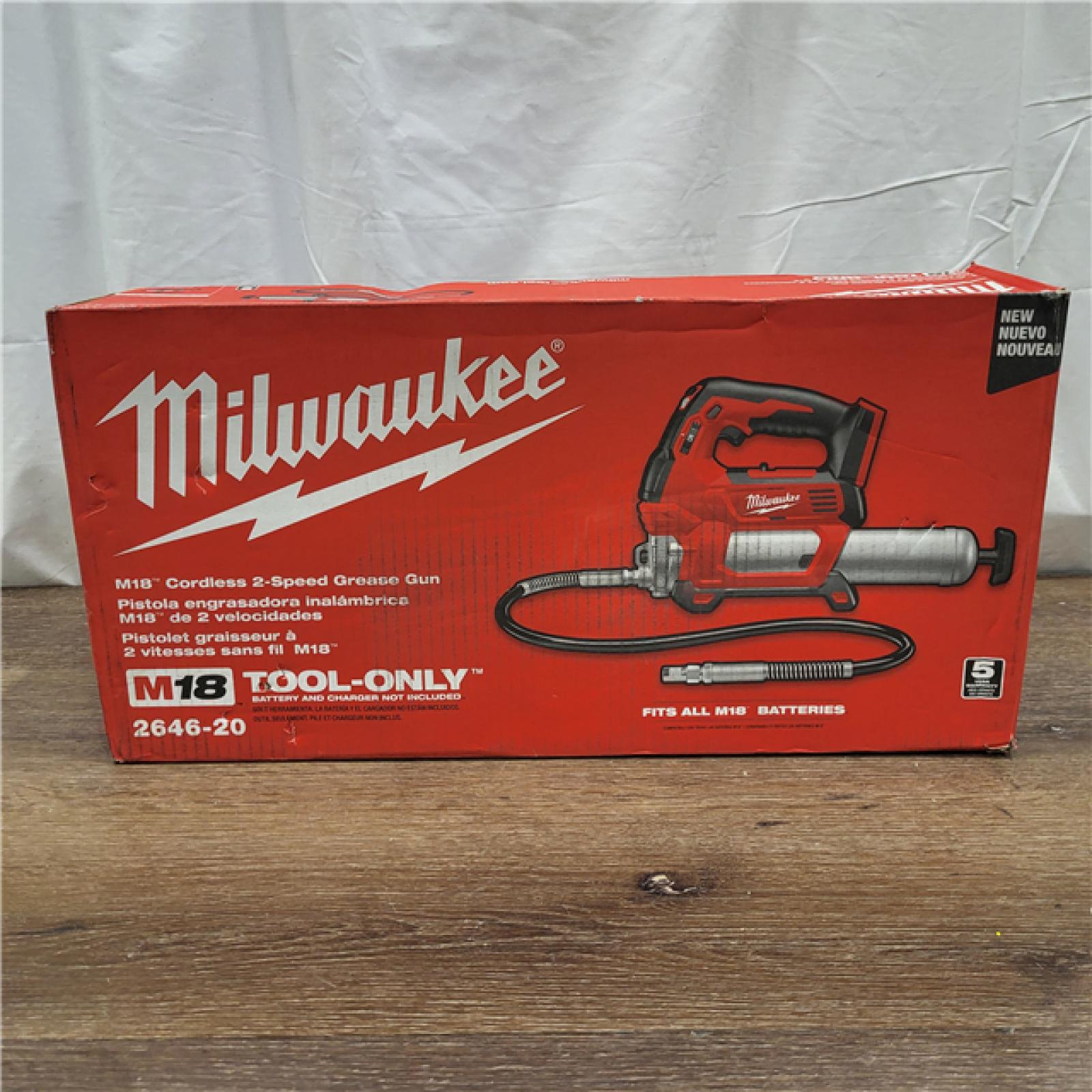 AS-IS Milwaukee Tool 10,000 PSI 14 Oz Battery-Operated Grease Gun - 48 Flexible Hose, 31 Strokes/oz | Part #2646-20