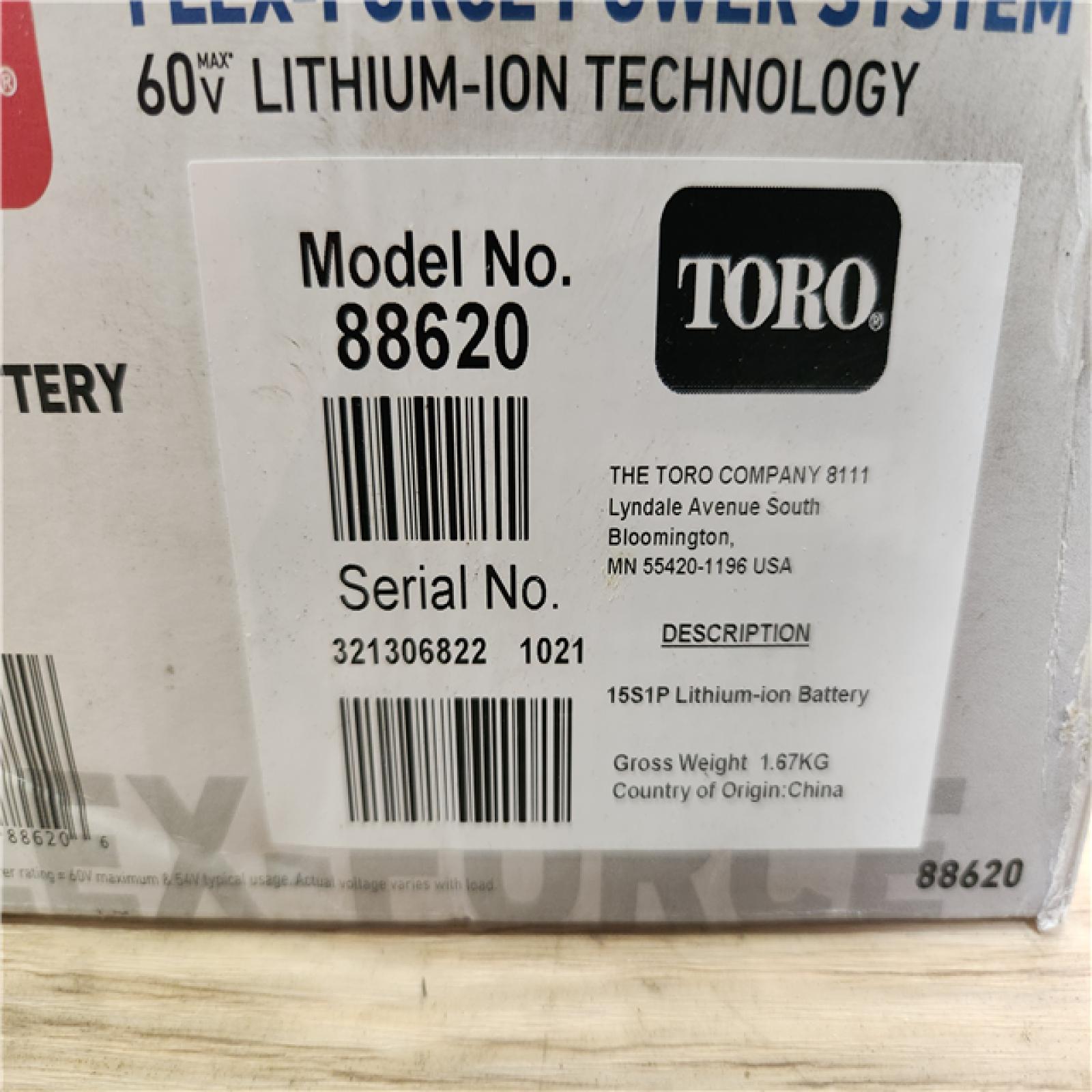 Phoenix Location NEW Toro 60V Flex Force 2 Ah Lithium Ion Battery 88620