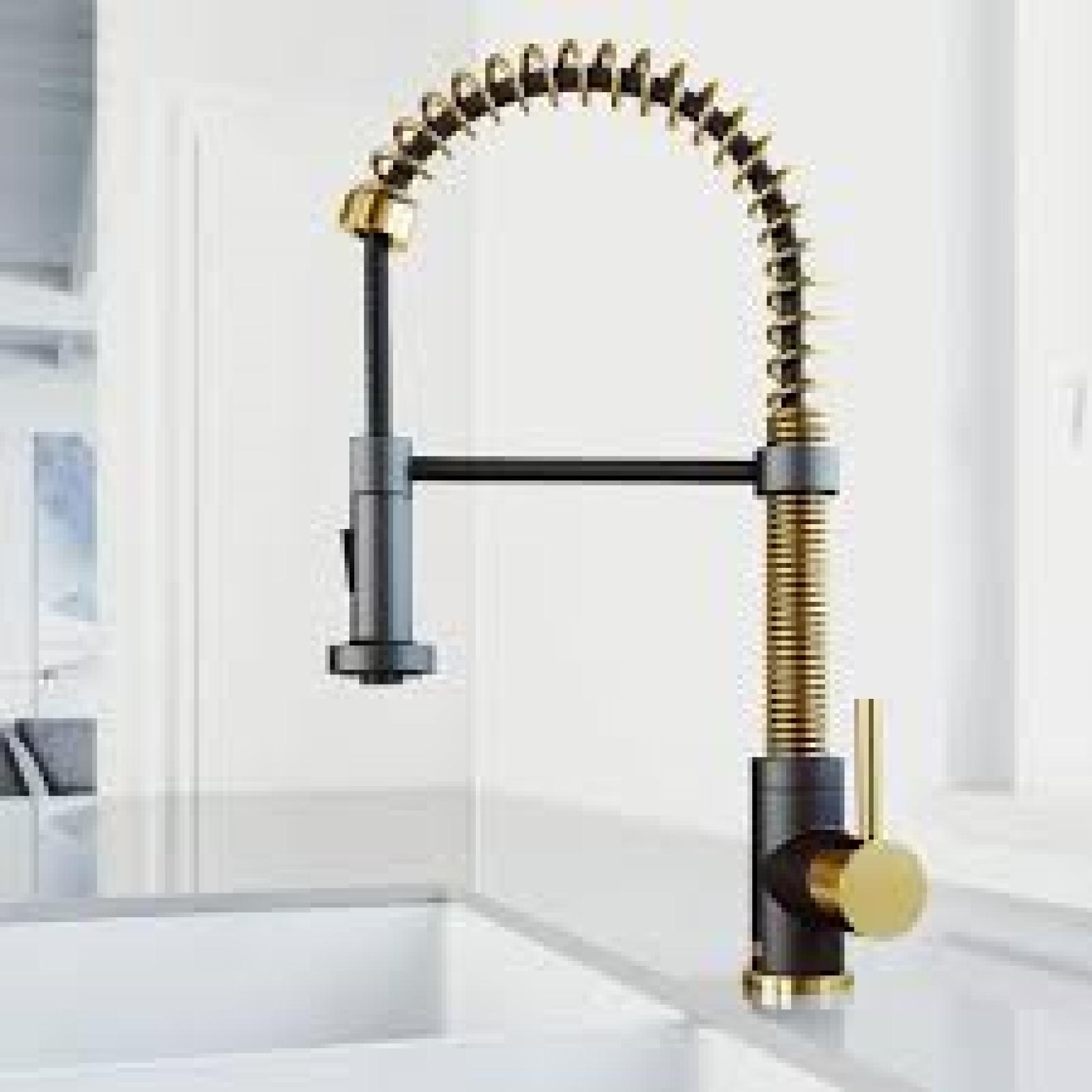 Phoenix Location NEW VIGO Edison Single Handle Pull-Down Sprayer Kitchen Faucet in Matte Brushed Gold and Matte Black