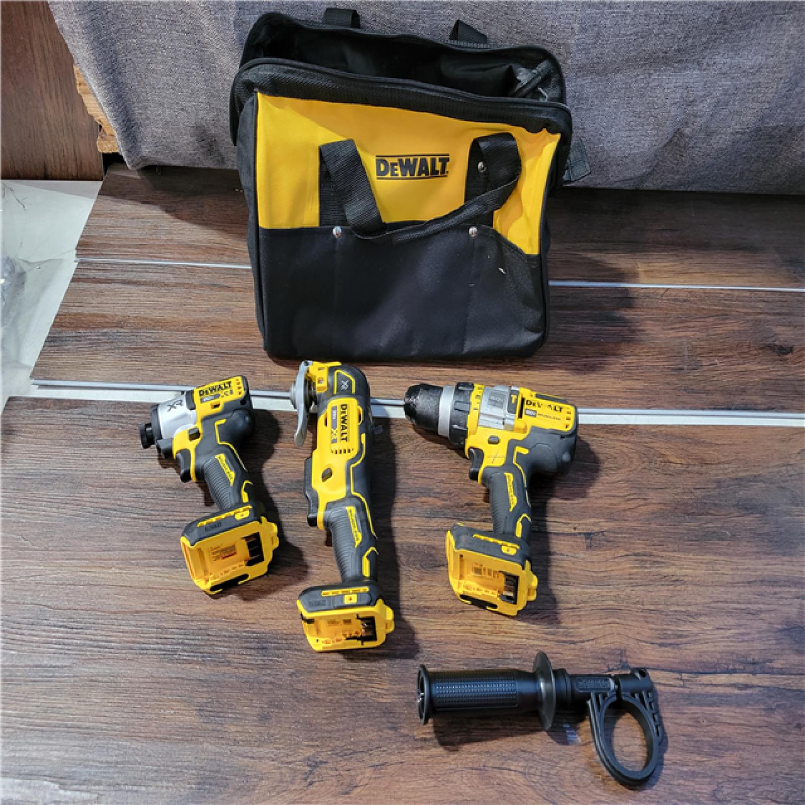 CALIFORNIA USED PARTIAL DEWALT 3-TOOL COMBO KIT (BATTERIES AND CHARGER NOT INCLUDED)