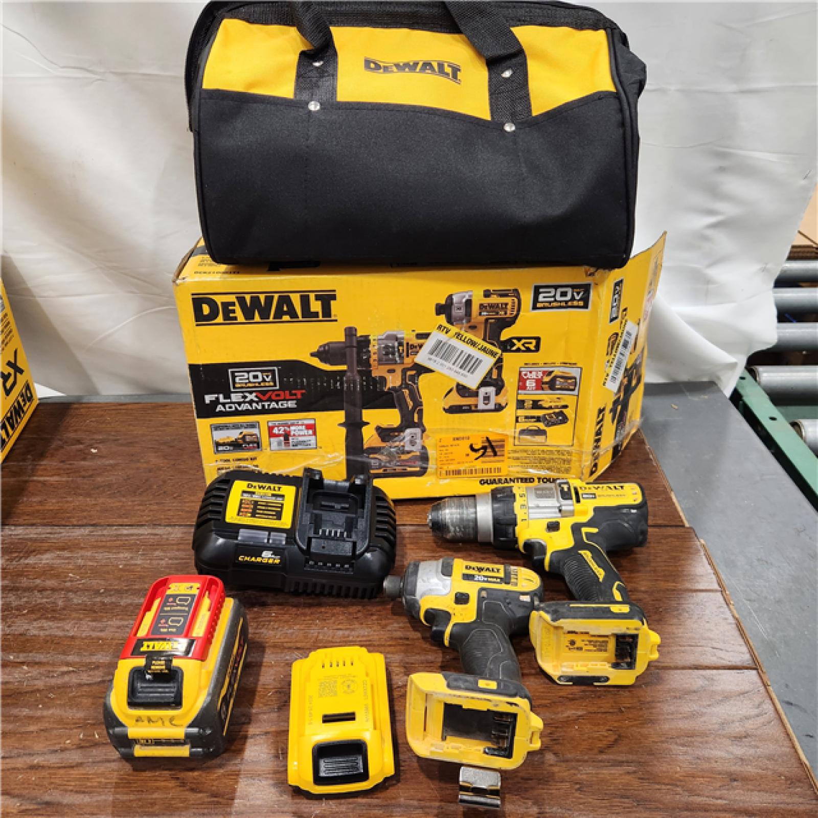 AS-IS DEWALT 20V MAX Cordless Brushless Hammer Drill/Driver 2 Tool Combo Kit with FLEXVOLT ADVANTAGE