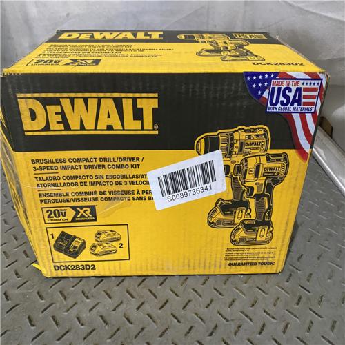 Houston location AS-IS DEWALT 20V MAX XR Cordless Brushless Drill/Impact 2 Tool Combo Kit with (2) 20V 2.0Ah Batteries and Charger