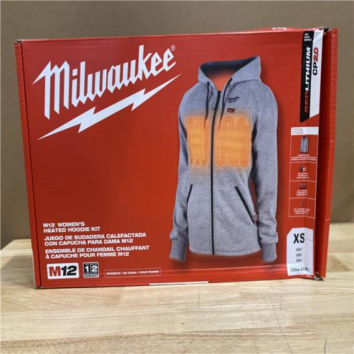 NEW! - Milwaukee Women's X-Small M12 12-Volt Lithium-Ion Cordless Gray Heated Jacket Hoodie Kit with (1) 2.0 Ah Battery and Charger