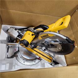 AS-IS DEWALT 15 Amp Corded 12 in. Double Bevel Sliding Compound Miter Saw, Blade Wrench and Material Clamp