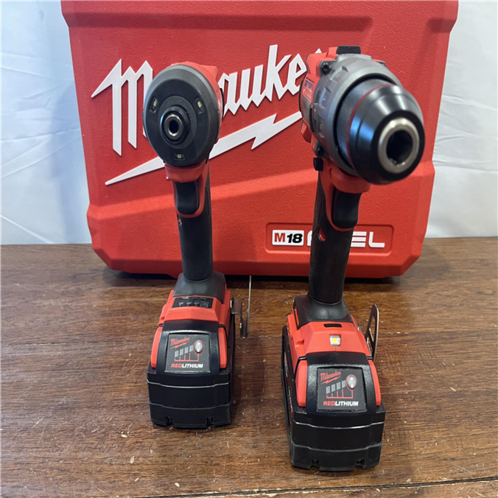 AS-ISMilwaukee M18 FUEL 18V Lithium-Ion Brushless Cordless Hammer Drill and Impact Driver Combo Kit (2-Tool) with 2 Batteries