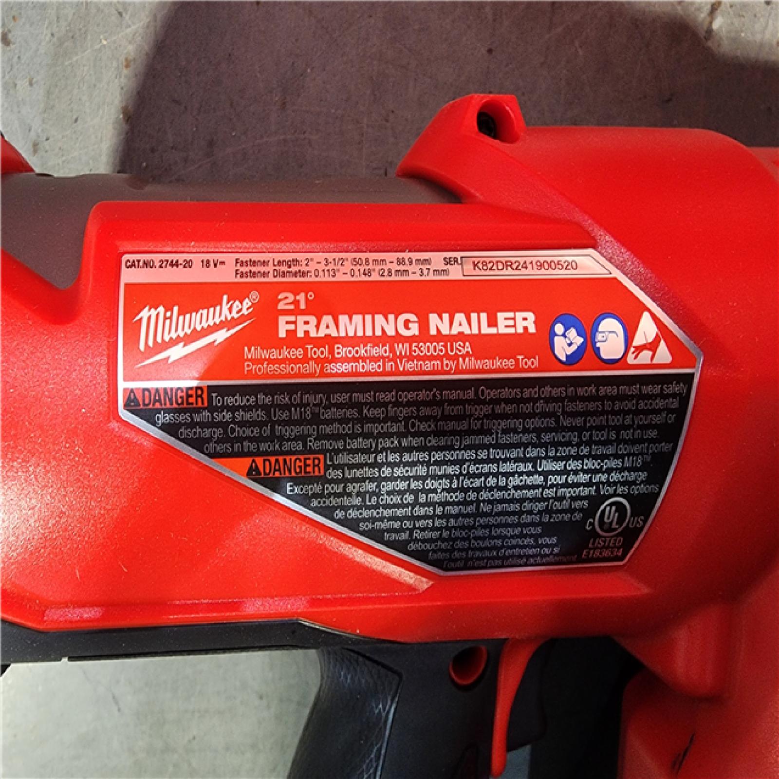 HOUSTON LOCATION - AS-IS (APPEARS LIKE NEW) Milwaukee 2744-20 M18 FUEL 21-Degree Cordless Framing Nailer (Tool Only)