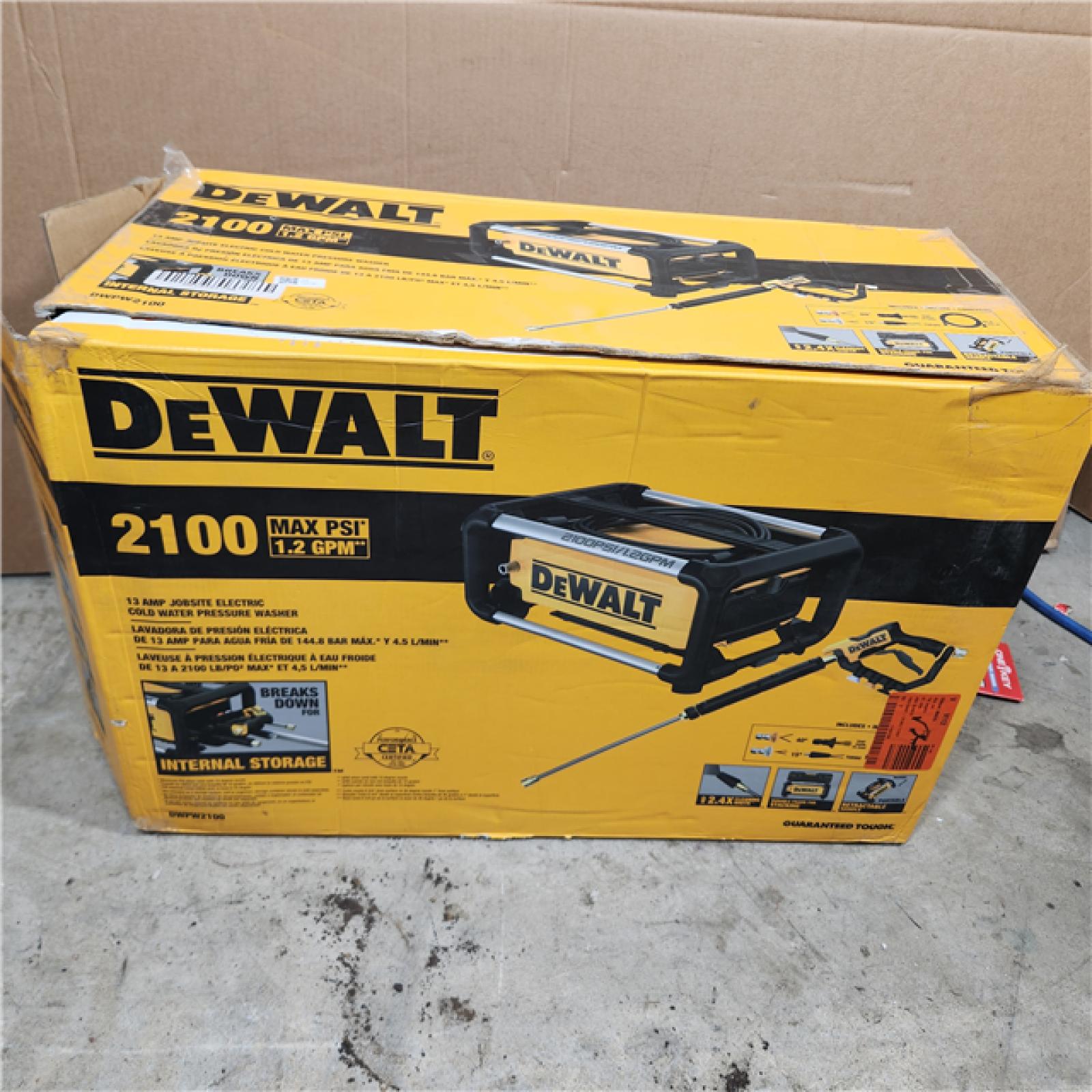 Houston location- AS-IS DeWalt DWPW2100 OEM Branded 2100 PSI Electric 1.2 Gpm Pressure Washer