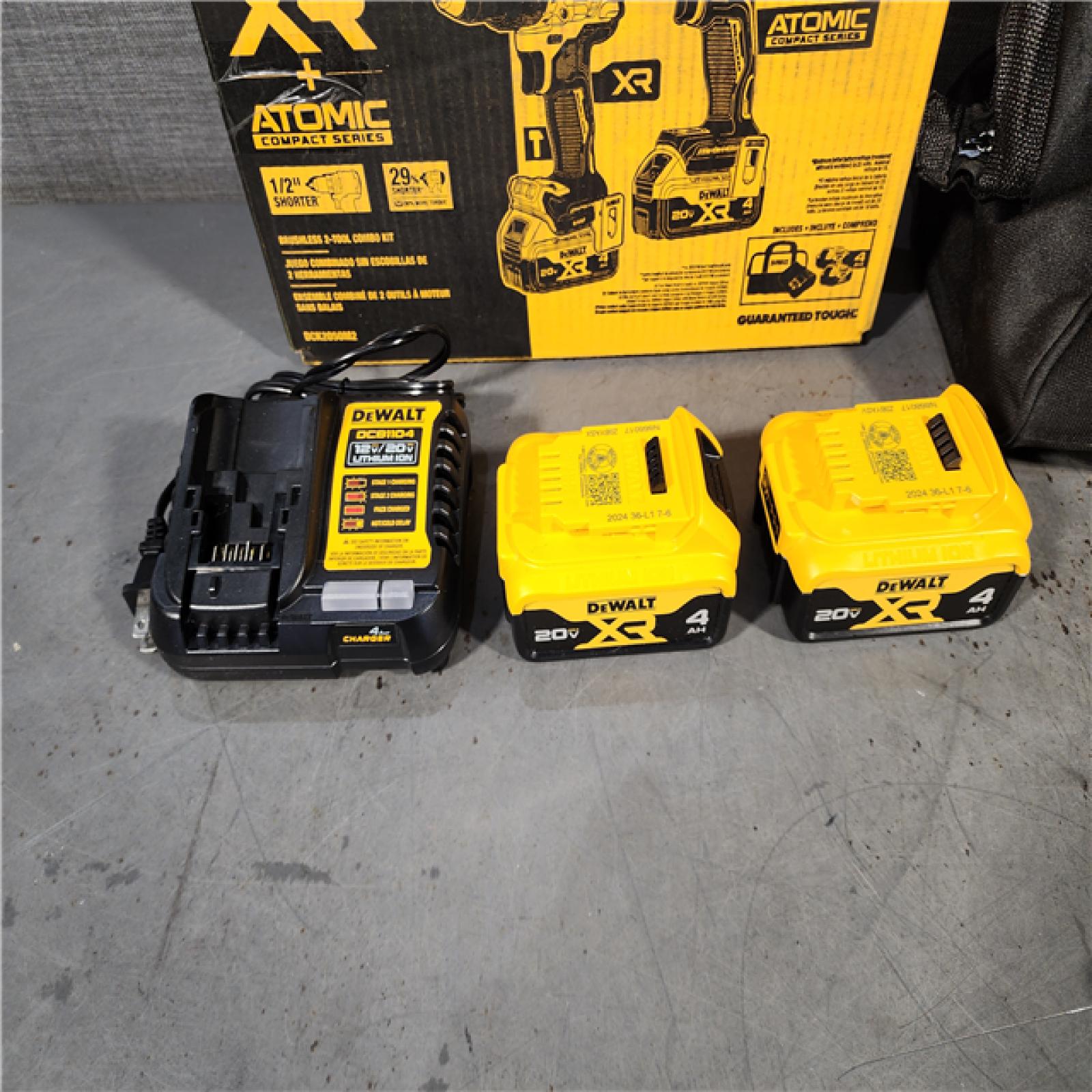 HOUSTON LOCATION - AS-IS DEWALT 20V MAX XR Hammer Drill and ATOMIC Impact Driver 2 Tool Cordless Combo Kit with (2) 4.0Ah Batteries, Charger, and Bag