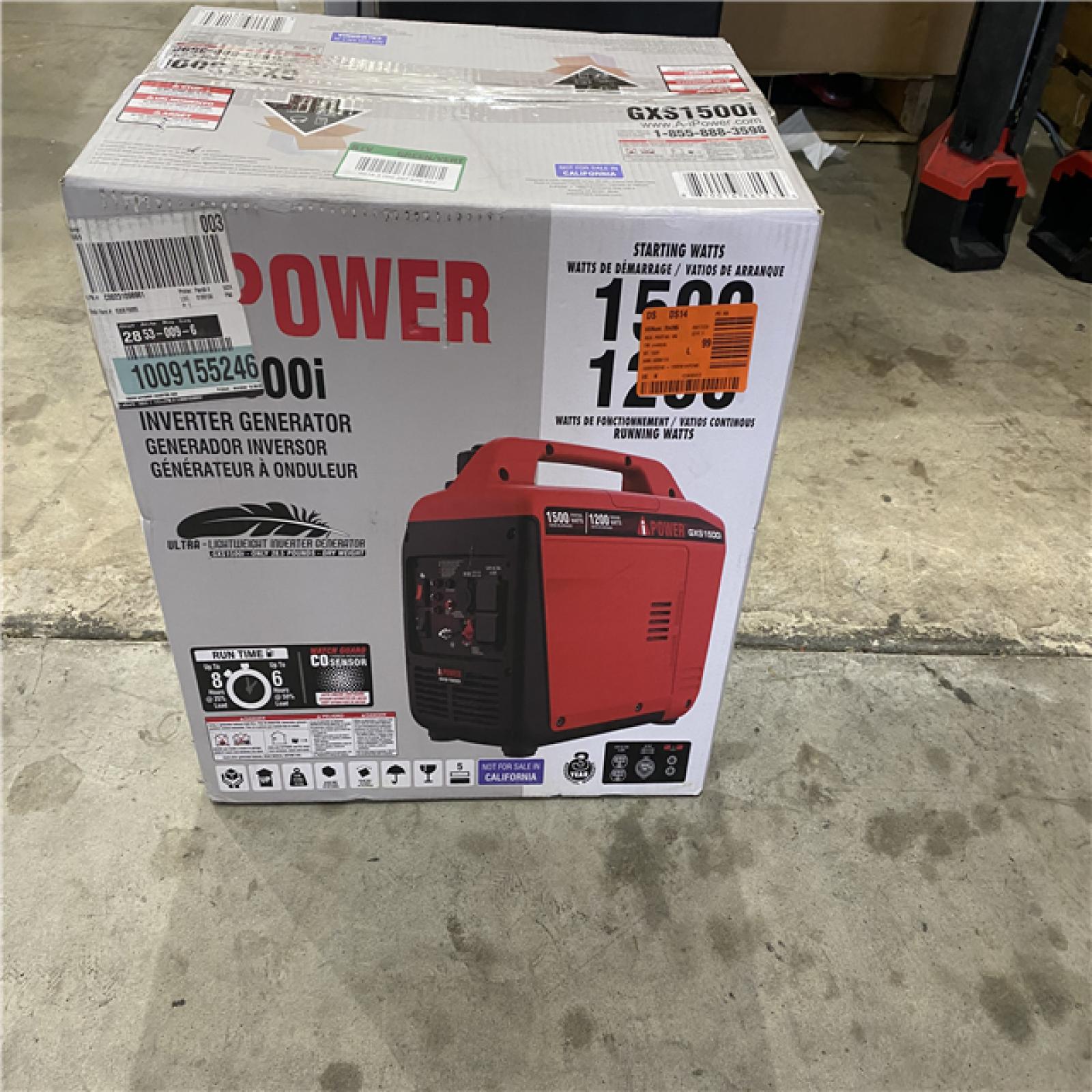 Houston location AS-IS A-IPOWER 1500-Watt Recoil Start Gasoline Powered Ultra-Light Inverter Generator with 60cc OHV Engine and CO Sensor Shutdown