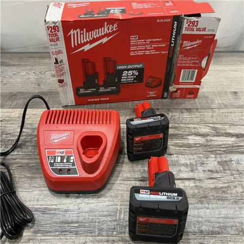 AS-IS Milwaukee M12 12V Lithium-Ion XC High Output 5.0 Ah Battery Pack (2-Pack) Starter Kit with Charger