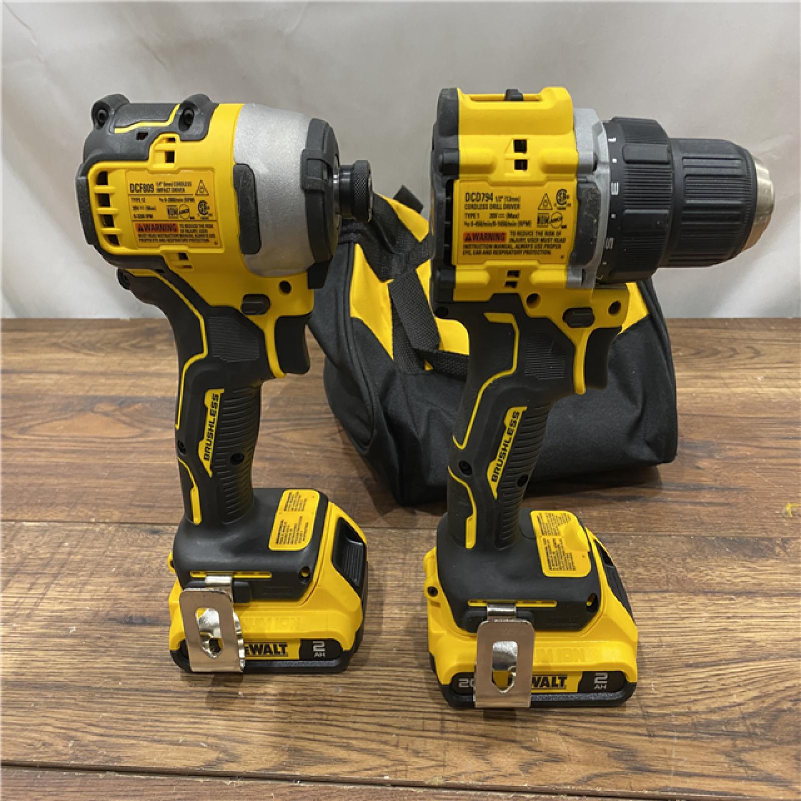 AS IS Dewalt DCK225D2 20V MAX ATOMIC Brushless Compact Lithium-Ion 1/2 in. Cordless Drill Driver and 1/4 in. Impact Driver Combo Kit with 2 Batteries 2 Ah