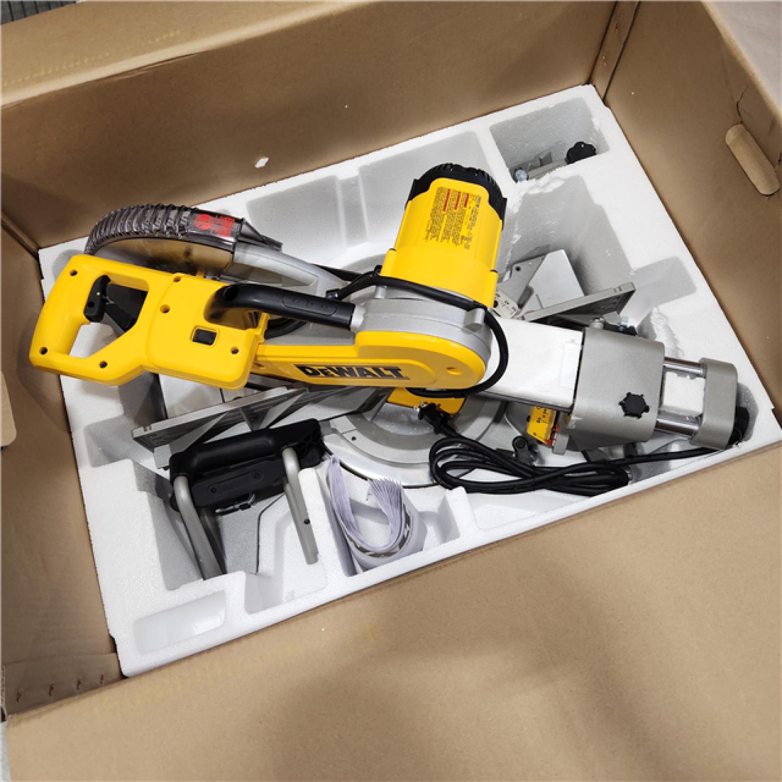 AS-IS DEWALT 15 Amp Corded 12 in. Double Bevel Sliding Compound Miter Saw with XPS Technology, Blade Wrench and Material Clamp