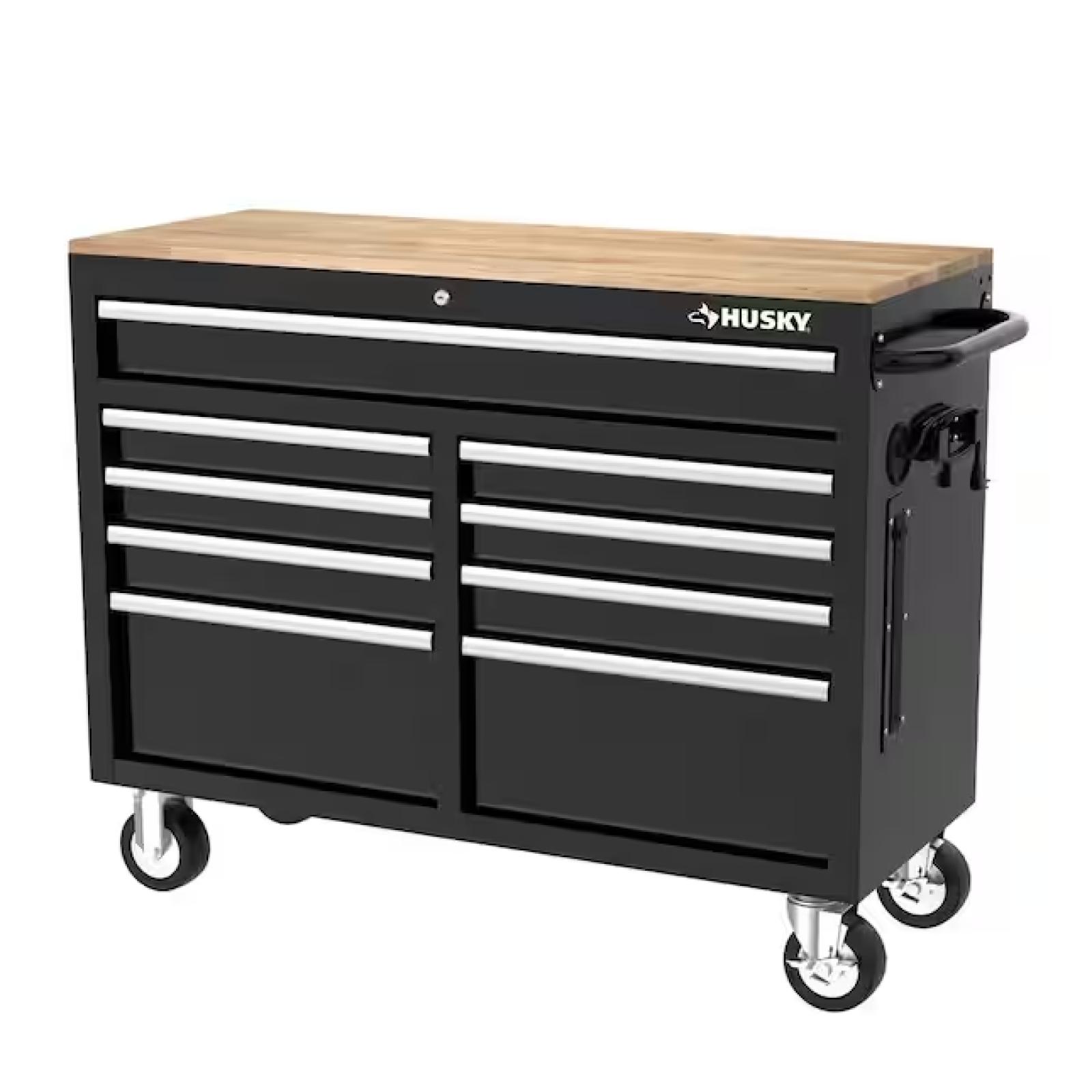 DALLAS LOCATION - Husky Tool Storage 46 in. W x 18 in. D Mobile Workbench Cabinet in Gloss Black PALLET -(3 UNITS)