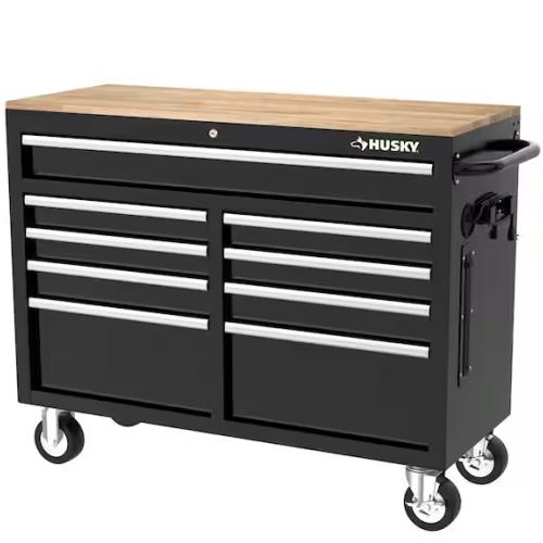 DALLAS LOCATION - Husky Tool Storage 46 in. W x 18 in. D Mobile Workbench Cabinet in Gloss Black PALLET -(3 UNITS)