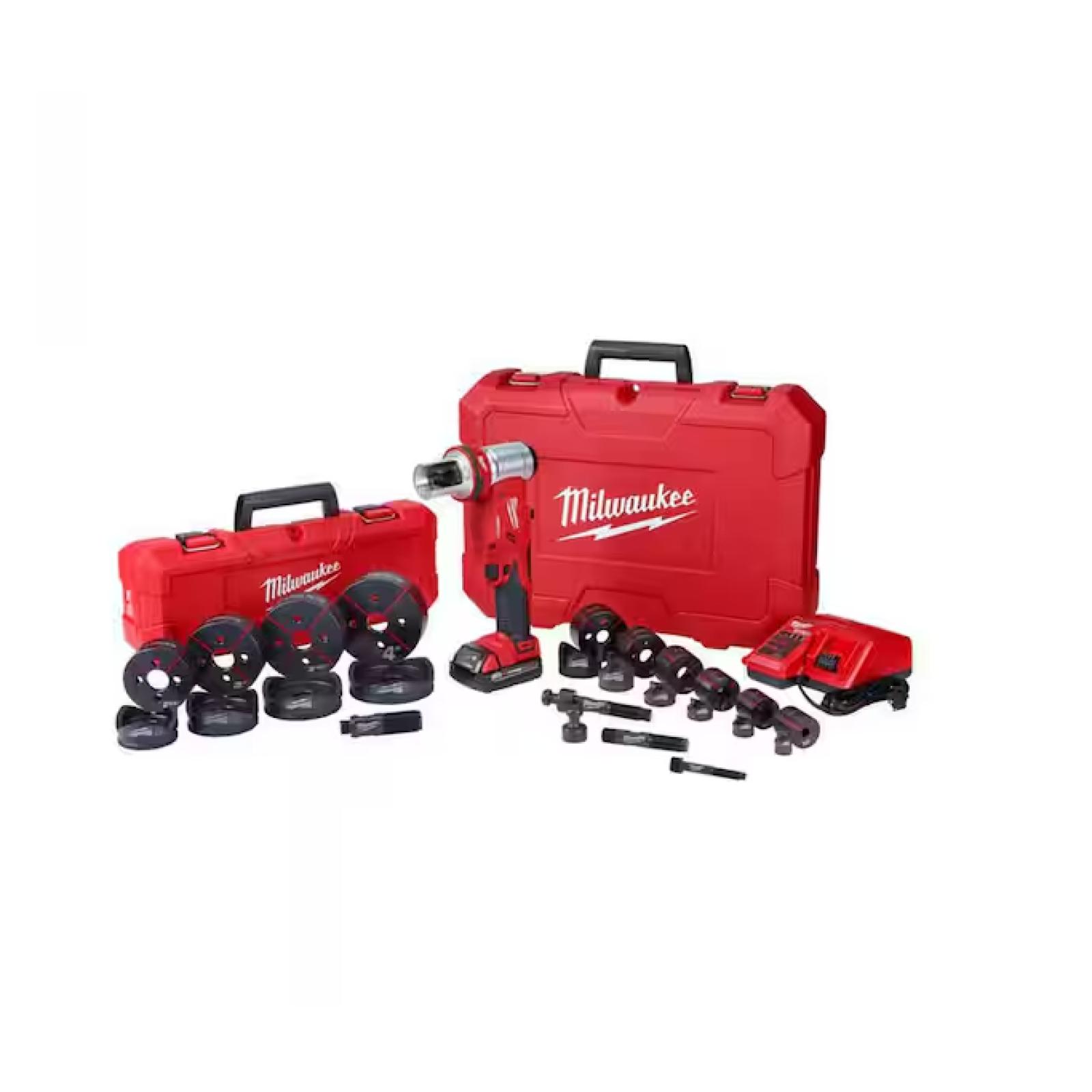 NEW! - Milwaukee M18 18V Lithium-Ion 1/2 in. to 4 in. Force Logic 6-Ton Cordless Knockout Tool Kit with Die Set, One 2.0Ah Batteries