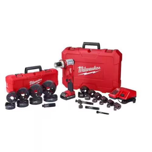 NEW! - Milwaukee M18 18V Lithium-Ion 1/2 in. to 4 in. Force Logic 6-Ton Cordless Knockout Tool Kit with Die Set, One 2.0Ah Batteries